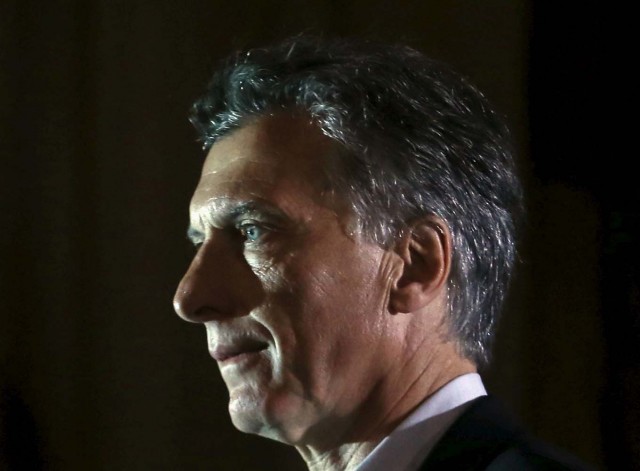 Argentina's president-elect Mauricio Macri arrives for a news conference in Buenos Aires, Argentina, November 23, 2015. Argentines assets rose broadly on Monday after conservative opposition challenger Macri scraped to victory in the presidential election, ending more than a decade of rule under the Peronist movementREUTERS/Enrique Marcarian