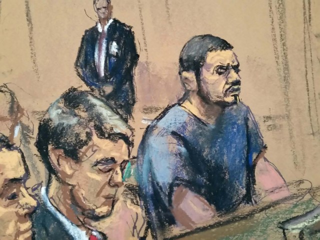 Assistant U.S. Attorneys Brendan Quigley sits by defendant Franqui Francisco Flores de Freitas (R), in federal court in Manhattan, New York, December 17, 2015, in this courtroom sketch. The two nephews of Venezuela's first lady pleaded not guilty on Thursday to U.S. charges that they conspired to import cocaine into the United States. REUTERS/Jane Rosenberg      ATTENTION EDITORS - THIS PICTURE WAS PROVIDED BY A THIRD PARTY. REUTERS IS UNABLE TO INDEPENDENTLY VERIFY THE AUTHENTICITY, CONTENT, LOCATION OR DATE OF THIS IMAGE. EDITORIAL USE ONLY. NOT FOR SALE FOR MARKETING OR ADVERTISING CAMPAIGNS. NO RESALES. NO ARCHIVE. THIS PICTURE IS DISTRIBUTED EXACTLY AS RECEIVED BY REUTERS, AS A SERVICE TO CLIENTS