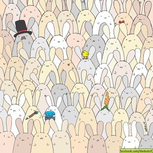 ¿Puedes encontrar el huevo de Pascua entre todos estos conejos?