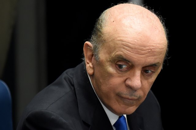 Brazilian Senator Jose Serra attends a debate on suspending and impeaching Brazilian President Dilma Rousseff in Brasilia on May 11, 2016. The Senate opened debate that could bring down the curtain on 13 years of leftist rule in Latin America's biggest country. Even allies of Rousseff, 68, said she had no chance of surviving the vote. / AFP PHOTO / EVARISTO SA
