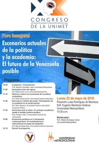 Mañana a las 10:30 am en la Unimet: Foro El Futuro de la Venezuela Posible