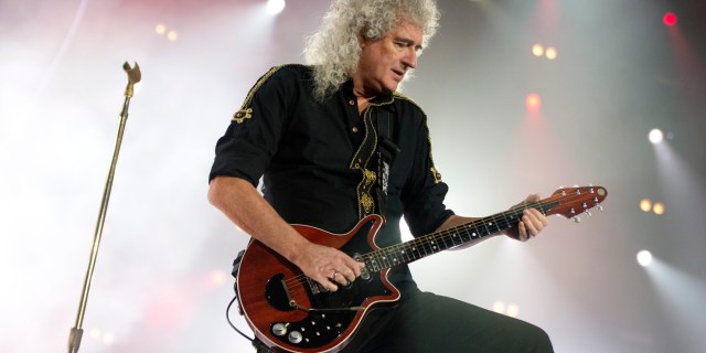 Guitarist Brian May of Queen and Adam Lambert perform live at the Ziggo Dome in Amsterdam, Netherlands, January 30, 2015. Photo by Robin Utrecht/ABACAPRESS.COM