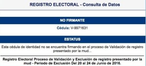 Capriles aparece como “No firmante” en la consulta de datos del Revocatorio