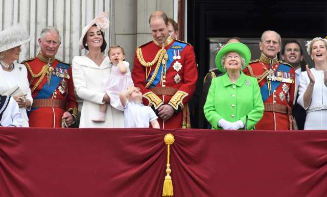 Members of the royal family, including Camilla the Duchess of Cornwall, Prince Charles, Catherine, Duchess of Cambridge holding Princess Charlotte, Prince George, Prince William, Queen Elizabeth, and Prince Philip stand on the balcony of Buckingham Palace after the annual Trooping the Colour ceremony on Horseguards Parade in central London, Britain June 11, 2016. Trooping the Colour is a ceremony to honour Queen Elizabeth's official birthday. The Queen celebrates her 90th birthday this year. REUTERS/Toby Melville