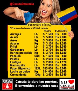 Estos serían los precios de algunos productos en Cúcuta