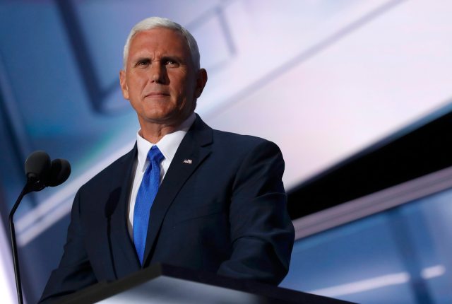 Republican vice presidential nominee Indiana Governor Mike Pence speaks at the Republican National Convention in Cleveland, Ohio, U.S. July 20, 2016.     REUTERS/Jonathan Ernst