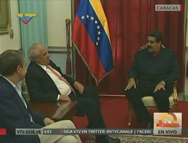 Maduro se encierra nuevamente con Zapatero en Miraflores acompañado esta vez de Samper (Video)
