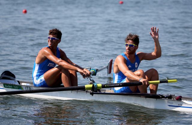 2016 Rio Olympics - Rowing - Preliminary - Men's Pair Heats - Lagoa Stadium - Rio De Janeiro, Brazil - 06/08/2016. Giovanni Abagnale (ITA) of Italy and Marco Di Costanzo (ITA) of Italy after competing. REUTERS/Carlos Barria FOR EDITORIAL USE ONLY. NOT FOR SALE FOR MARKETING OR ADVERTISING CAMPAIGNS.