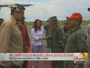 Maduro llegó a Puerto Ordaz para reunirse con Santos (Video)