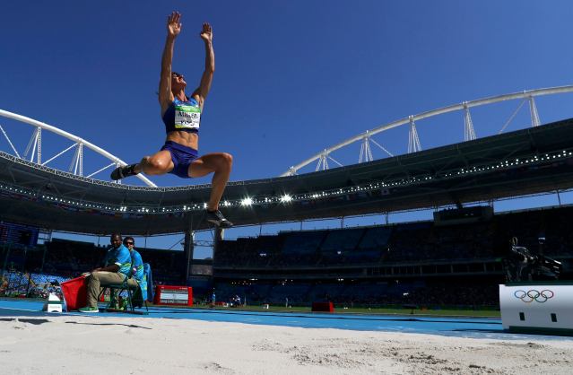 2016 Rio Olympics - Athletics - Women's Heptathlon Long Jump - Groups - Olympic Stadium - Rio de Janeiro, Brazil - 13/08/2016. Heather Miller-Koch (USA) of USA competes. REUTERS/Phil Noble FOR EDITORIAL USE ONLY. NOT FOR SALE FOR MARKETING OR ADVERTISING CAMPAIGNS.