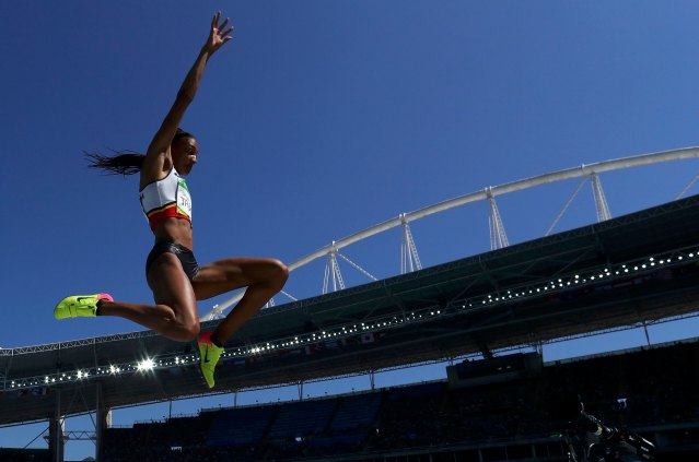 2016 Rio Olympics - Athletics - Women's Heptathlon Long Jump - Groups - Olympic Stadium - Rio de Janeiro, Brazil - 13/08/2016. Nafissatou Thiam (BEL) of Belgium competes. REUTERS/Phil Noble FOR EDITORIAL USE ONLY. NOT FOR SALE FOR MARKETING OR ADVERTISING CAMPAIGNS.