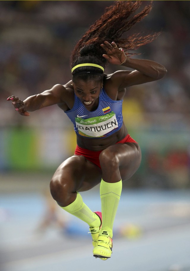 2016 Rio Olympics - Athletics - Final - Women's Triple Jump Final - Olympic Stadium - Rio de Janeiro, Brazil - 14/08/2016.   Caterine Ibarguen (COL) of Colombia competes. REUTERS/Phil Noble  FOR EDITORIAL USE ONLY. NOT FOR SALE FOR MARKETING OR ADVERTISING CAMPAIGNS.