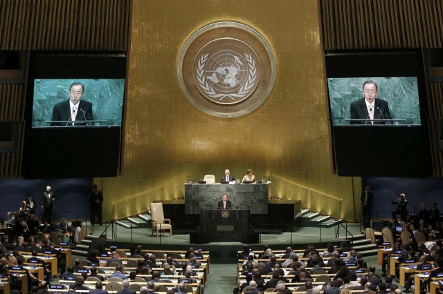 United Nations Secretary General Ban Ki-moon addresses the General Debate of the 71st Session of the United Nations General Assembly in the Manhattan borough of New York, U.S., September 20, 2016.  REUTERS/Mike Segar