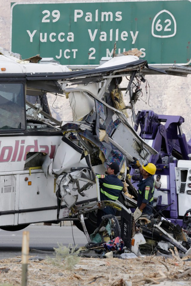 Tour bus crashes into semi truck near Palm Springs