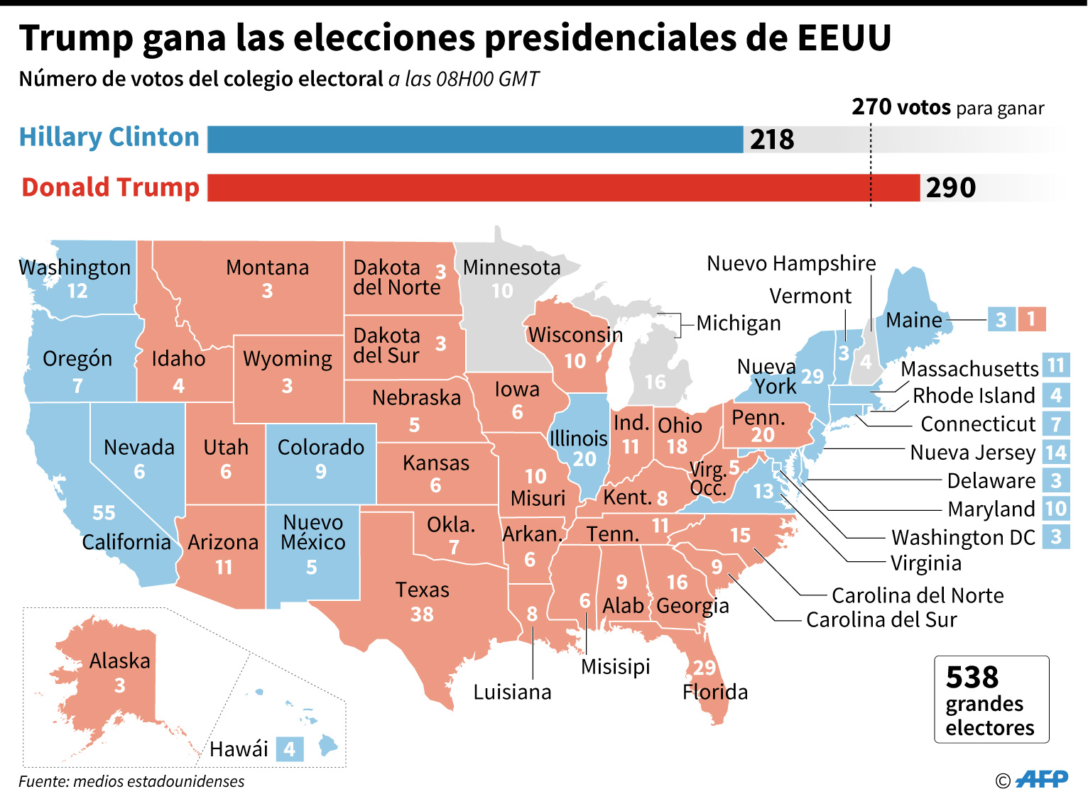 Así es el mapa de los resultados de las elecciones de Estados Unidos