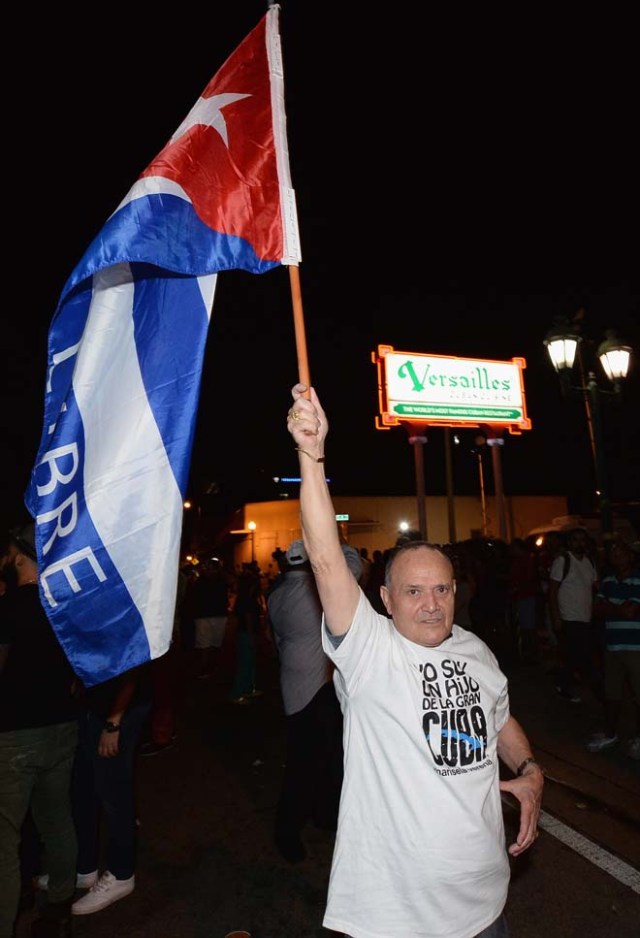 MIAMI, FL - NOVEMBER 26: Miami residents celebrate the death of Fidel Castro on November 26, 2016 in Miami, Florida. Cuba's current President and younger brother of Fidel, Raul Castro, announced in a brief TV appearance that Fidel Castro had died at 22:29 hours on November 25 aged 90. Gustavo Caballero/Getty Images/AFP