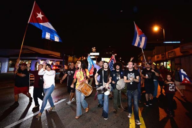 MIAMI, FL - NOVEMBER 26: Miami residents celebrate the death of Fidel Castro on November 26, 2016 in Miami, Florida. Cuba's current President and younger brother of Fidel, Raul Castro, announced in a brief TV appearance that Fidel Castro had died at 22:29 hours on November 25 aged 90. Gustavo Caballero/Getty Images/AFP