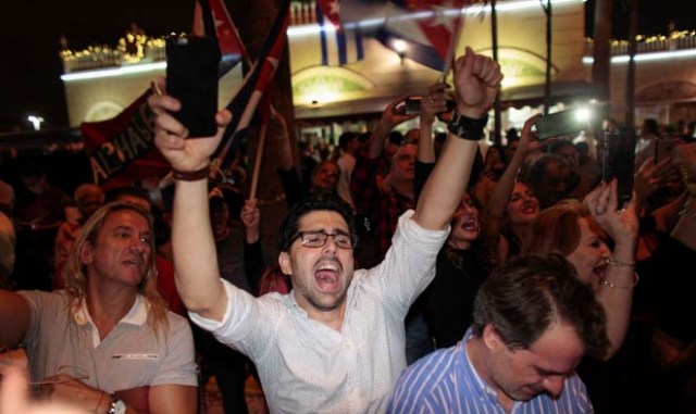 People celebrate after the announcement of the death of Cuban revolutionary leader Fidel Castro in the Little Havana district of Miami, Florida, U.S. November 26, 2016. REUTERS/Javier Galeano