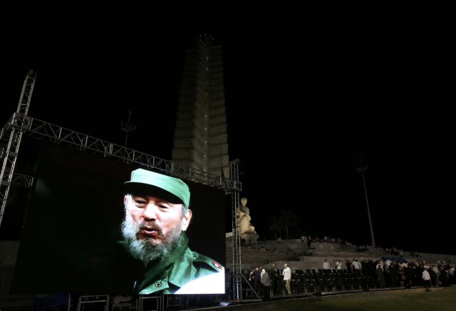 An image of Cuba's late President Fidel Castro is shown on a large screen during a tribute to Castro at Revolution Square in Havana, Cuba, November 29, 2016. REUTERS/Carlos Garcia Rawlins
