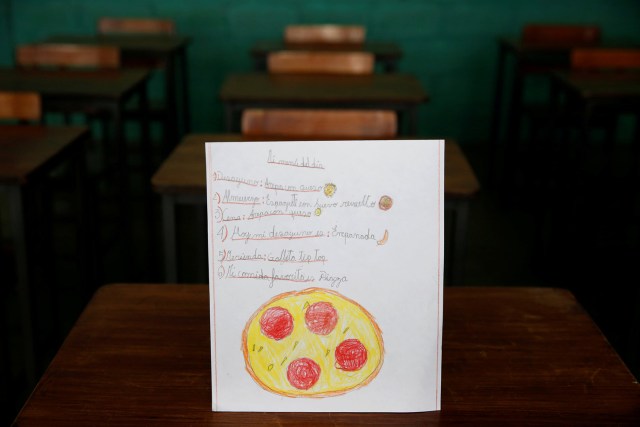FILE PHOTO - A drawing made during a lesson at a school shows what a student ate during the course of a day in Caracas, Venezuela July 14, 2016. REUTERS/Carlos Jasso/File Photo REUTERS PICTURES OF THE YEAR 2016 - SEARCH 'POY 2016' TO FIND ALL IMAGES