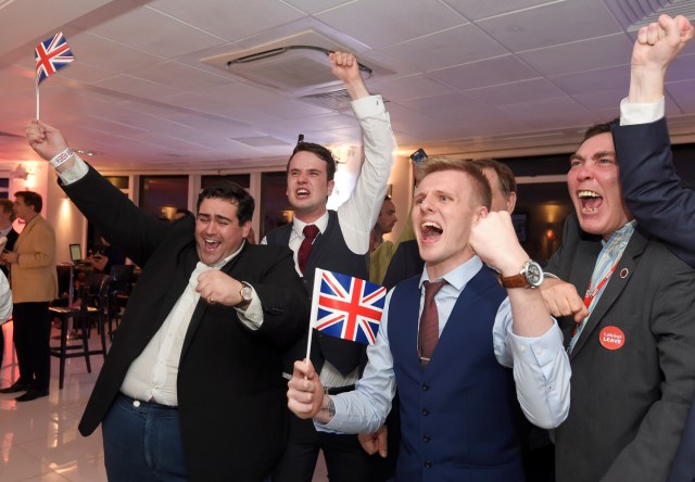 FILE PHOTO - Leave supporters cheer results at a Leave.eu party after polling stations closed in the Referendum on the European Union in London, Britain, June 23, 2016. REUTERS/Toby Melville/File Photo REUTERS PICTURES OF THE YEAR 2016 - SEARCH 'POY 2016' TO FIND ALL IMAGES