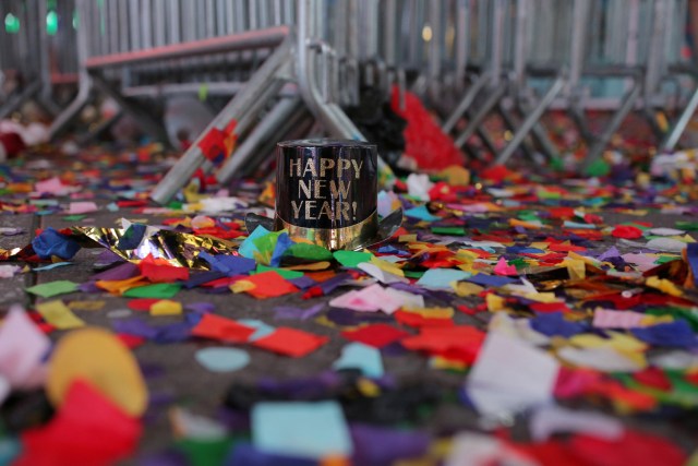 Fallen confetti at the start of 2017 after the New Year's celebration in Times Square is seen in Manhattan, New York City, U.S., January 1, 2017. REUTERS/Stephen Yang