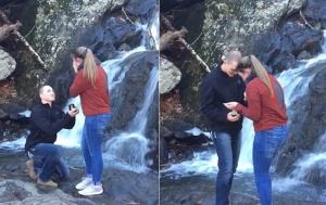 ¡Que desastre! Le pidió matrimonio y el anillo se fue rodando por la cascada (+Video +Aww)