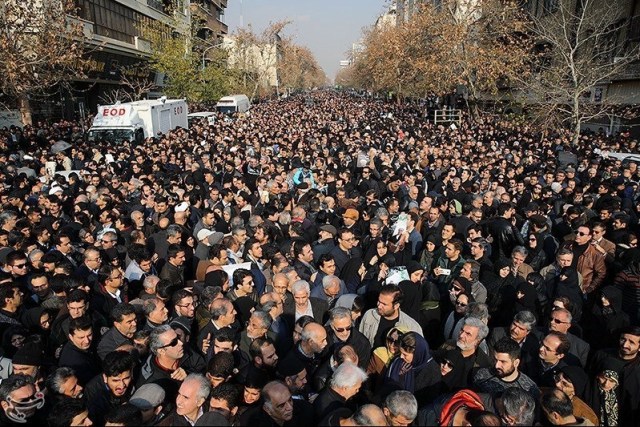 Mourners gather during the funeral of former president Ali Akbar Hashemi Rafsanjani in Tehran, Iran January 10, 2017. Tasnim News Agency/Handout via REUTERS ATTENTION EDITORS - THIS PICTURE WAS PROVIDED BY A THIRD PARTY. FOR EDITORIAL USE ONLY. NO RESALES. NO ARCHIVE.