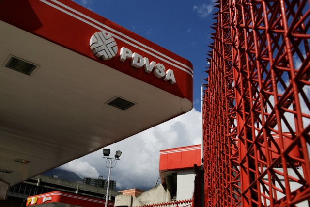 The logo of the Venezuelan state oil company PDVSA is seen at a gas station in Caracas, Venezuela January 11, 2017. Picture taken January 11, 2017. REUTERS/Marco Bello
