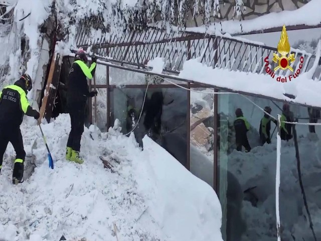 A still image taken from a video shows firefighters working at Hotel Rigopiano in Farindola, central Italy, after it was hit by an avalanche, January 20, 2017 provided by Italy's Fire Fighters. Vigili del Fuoco/Handout via REUTERS ATTENTION EDITORS - THIS IMAGE WAS PROVIDED BY A THIRD PARTY. EDITORIAL USE ONLY.