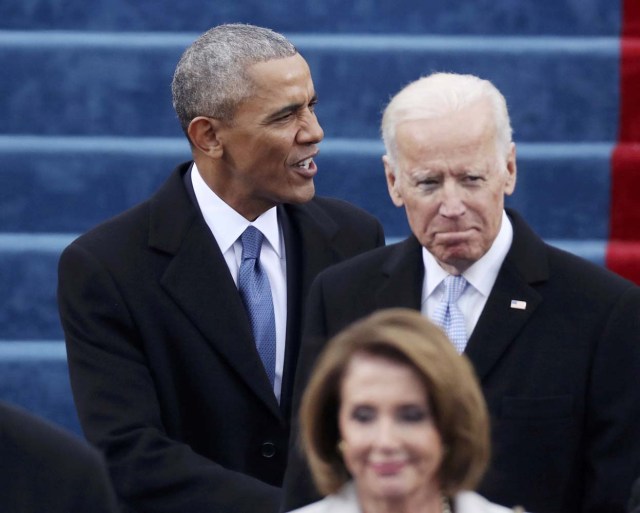 President Barack Obama (L) and Vice President Joe Biden arrive at inauguration ceremonies swearing in Donald Trump as the 45th president of the United States on the West front of the U.S. Capitol in Washington, U.S., January 20, 2017. REUTERS/Carlos Barria (UNITED STATES - Tags: POLITICS)