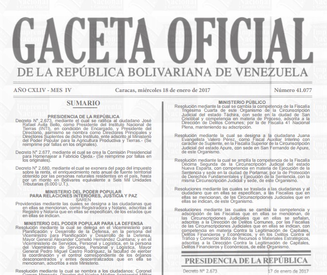 En Gaceta oficializan exoneración del pago del ISLR para el que gane menos de 6.000 UT