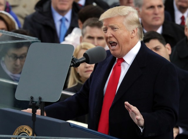 WASHINGTON, DC - JANUARY 20: U.S. President Donald Trump delivers his inaugural address on the West Front of the U.S. Capitol on January 20, 2017 in Washington, DC. In today's inauguration ceremony Donald J. Trump becomes the 45th president of the United States. Chip Somodevilla/Getty Images/AFP