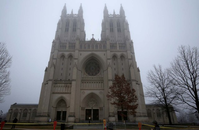 The National Cathedral is shrouded in fog before the National Prayer Service, which will be attended by U.S. President Donald Trump, in Washington, U.S., January 21, 2017.      REUTERS/Joshua Roberts