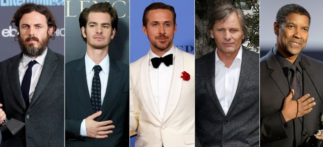 FILE PHOTO: Best actor Oscar nominees for the 89th annual awards (L-R) Casey Affleck, Andrew Garfield, Ryan Gosling, Viggo Mortensen and Denzel Washington are seen in a combination of file photos. REUTERS/Staff/File Photos