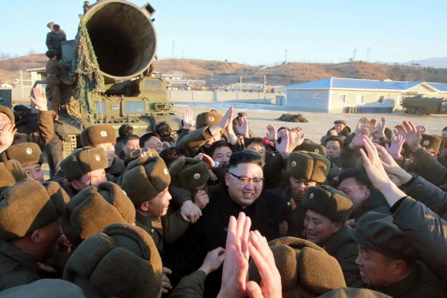 North Korean leader Kim Jong Un guides the test-fire of Pukguksong-2 on the spot, in this undated photo released by North Korea's Korean Central News Agency (KCNA) in Pyongyang February 13, 2017. KCNA/Handout via Reuters ATTENTION EDITORS - THIS PICTURE WAS PROVIDED BY A THIRD PARTY. REUTERS IS UNABLE TO INDEPENDENTLY VERIFY THE AUTHENTICITY, CONTENT, LOCATION OR DATE OF THIS IMAGE. FOR EDITORIAL USE ONLY. NO THIRD PARTY SALES. SOUTH KOREA OUT.  THIS PICTURE IS DISTRIBUTED EXACTLY AS RECEIVED BY REUTERS, AS A SERVICE TO CLIENTS.      TPX IMAGES OF THE DAY