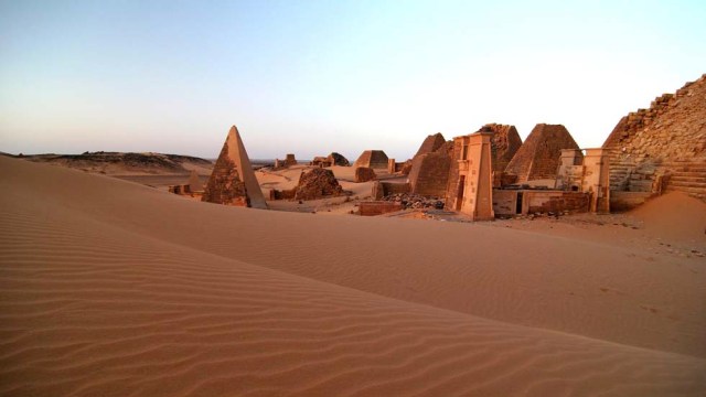 Famous Meroe pyramids surrounded with dunes. Sudan