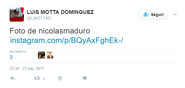 ¡Ah pues!… Media Caracas sin luz y lo que tuitea Motta Domínguez es una foto de Nicolás con unas maracas