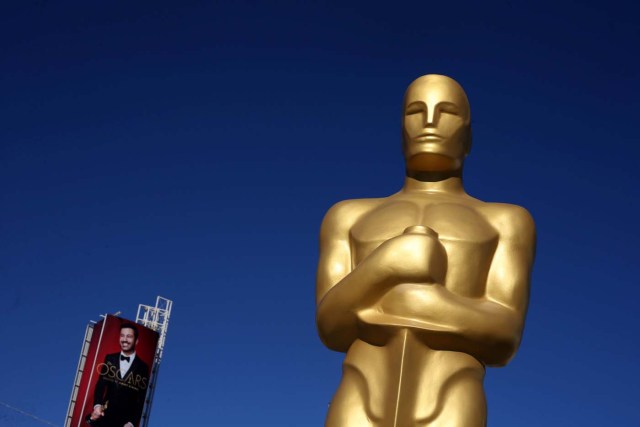 An Oscar statue is seen outside the Dolby Theatre as preparations continue for the 89th Academy Awards in Hollywood, Los Angeles, California, U.S. February 23, 2017. REUTERS/Lucy Nicholson