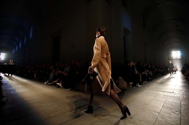 A model presents a creation from the Bottega Veneta Autumn/Winter 2017 women collection during Milan's Fashion Week, in Milan, Italy February 25, 2017. REUTERS/Alessandro Garofalo