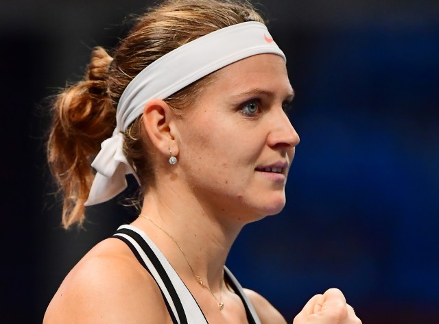 Lucie Safarova of the Czech Republic reacts during her match against Aliaksandra Sasnovich (not pictured) of Belarus during the WTA Hungarian Open Ladies tennis tournament in Budapest, on 24 February,  2017.   / AFP PHOTO / ATTILA KISBENEDEK
