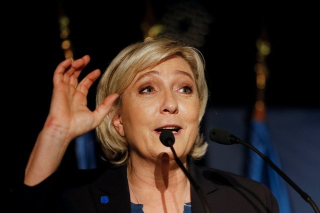 FILE PHOTO:Marine Le Pen, French National Front (FN) political party leader and candidate for French 2017 presidential election, attends a political rally in Clairvaux-les-Lacs, France, February 17, 2017. REUTERS/Robert Pratta/File Photo