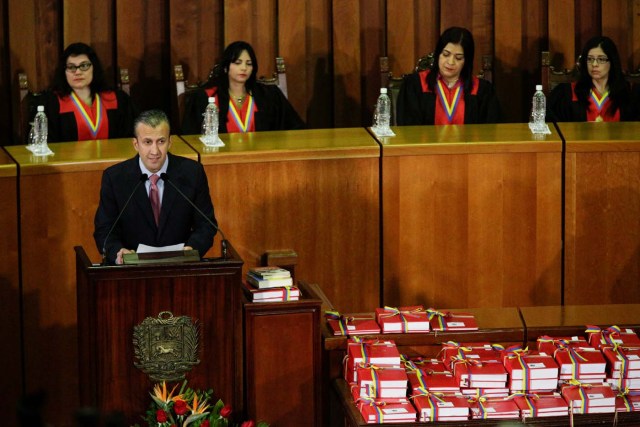 Venezuela's Vice President Tareck El Aissami speaks as he presents the 2016 annual report at the Supreme Court in Caracas, Venezuela March 3, 2017. REUTERS/Marco Bello
