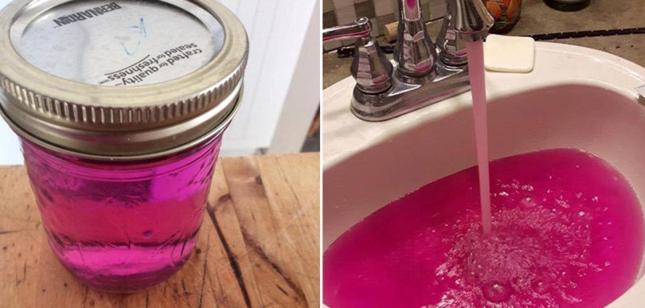 En Canadá, el agua salió de color rosado fluorescente por los grifos (fotos)