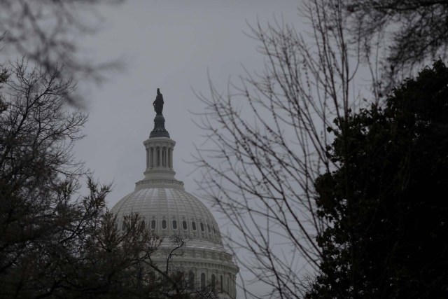 A light snow is seen on the dome of the Capitol Building in Washington, D.C., U.S. March 14, 2017. REUTERS/Aaron P. Bernstein