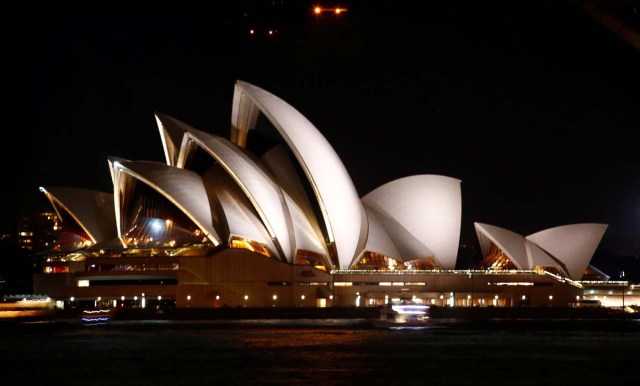 The Sydney Opera House seen before the tenth anniversary of Earth Hour in Sydney, Australia, March 25, 2017. REUTERS/David Gray