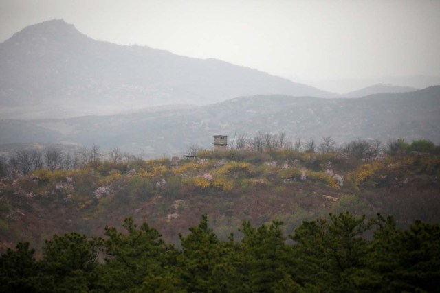 A North Korean guard post is seen in this picture taken from an observation post inside the demilitarized zone separating the two Koreas, in Paju, South Korea, April 17, 2017.  REUTERS/Kim Hong-Ji
