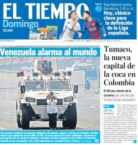 La PORTADA de El Tiempo de Colombia: Venezuela alarma al mundo (imagen)