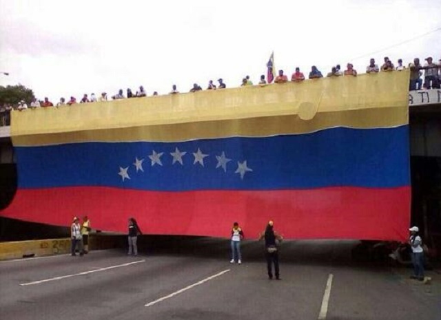 Bandera en el Distribuidor El Trigal, estado Carabobo / Foto @jasori