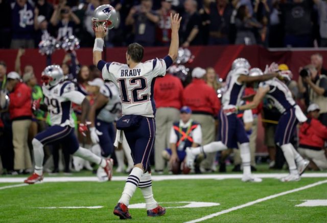 New England Patriots' Tom Brady reacts after winning the NFL Super Bowl 51 football game against the Atlanta Falcons in overtime Sunday, Feb. 5, 2017, in Houston. The Patriots won 34-28. (AP Photo/Eric Gay)